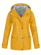 Eleanor | Women's Hooded Striped-Lined Zip-Up Waterproof Rain Coat