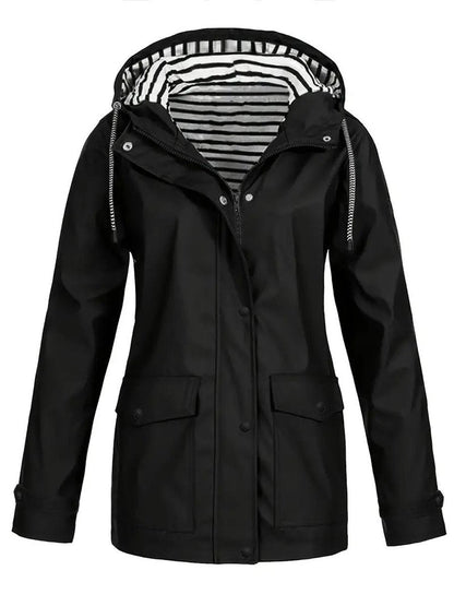 Eleanor | Women's Hooded Striped-Lined Zip-Up Waterproof Rain Coat