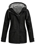Eleanor | Women's Hooded Striped-Lined Zip-Up Waterproof Rain Coat