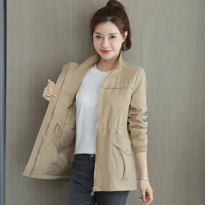 Eleanor | Women's Lightweight Zip-Up Short Bomber Jacket Drawstring Waist