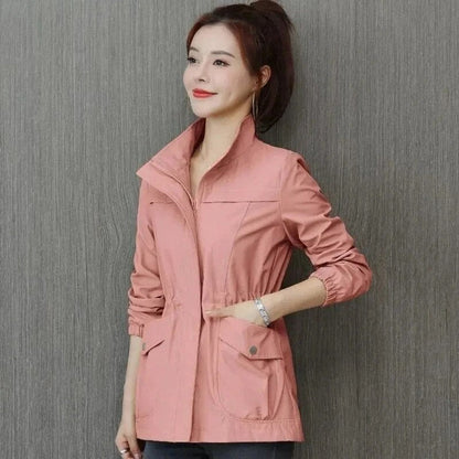 Eleanor | Women's Lightweight Zip-Up Short Bomber Jacket Drawstring Waist