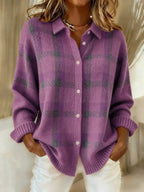 Evelyn | Women's Plaid Knit Button-Up Oversized Jacket Cardigan
