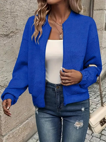 Emma | Women's Quilted Zip-Up Bomber Jacket Textured Cropped