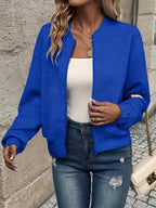 Emma | Women's Quilted Zip-Up Bomber Jacket Textured Cropped