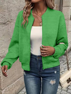 Emma | Women's Quilted Zip-Up Bomber Jacket Textured Cropped
