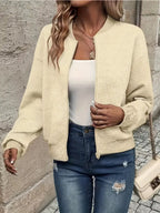 Emma | Women's Quilted Zip-Up Bomber Jacket Textured Cropped