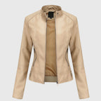 Mia | Women's Slim-Fit Faux Leather Moto Coat Stand-Collar Zip-Up Jacket