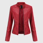 Mia | Women's Slim-Fit Faux Leather Moto Coat Stand-Collar Zip-Up Jacket