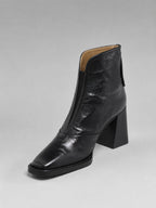 Grace | Women's Square-Toe Block-Heel Leather Ankle Boots
