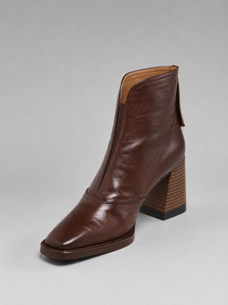 Grace | Women's Square-Toe Block-Heel Leather Ankle Boots