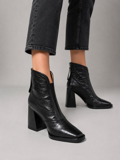 Grace | Women's Square-Toe Block-Heel Leather Ankle Boots