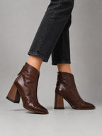 Grace | Women's Square-Toe Block-Heel Leather Ankle Boots