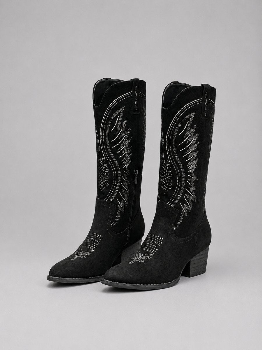 Isabella | Women's Western Embroidered Suede Knee-High Ankle Boots